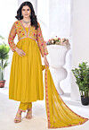 Digital Printed Georgette Pakistani Suit in Mustard