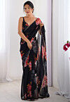 Digital Printed Georgette Saree in Black