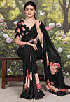Digital Printed Georgette Saree in Black