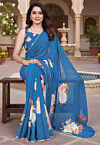 Digital Printed Georgette Saree in Blue