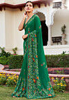 Digital Printed Georgette Saree in Green
