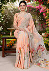 Digital Printed Georgette Saree in Peach