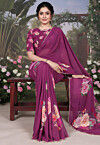 Digital Printed Georgette Saree in Purple