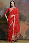 Digital Printed Georgette Saree in Red