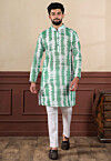 Digital Printed Linen Kurta Set in Green