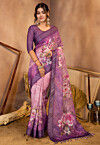 Digital Printed Linen Saree in Purple