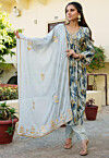 Digital Printed Modal Muslin Pakistani Suit in Sky Blue