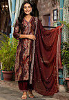 Digital Printed Modal Silk Punjabi Suit in Maroon