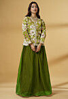 Digital Printed Organza Lehenga in Dark Green