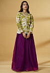 Digital Printed Organza Lehenga in Dark Magenta
