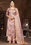 Digital Printed Organza Pakistani Suit in Light Purple
