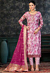 Digital Printed Organza Pakistani Suit in Pink