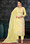 Digital Printed Organza Pakistani Suit in Yellow