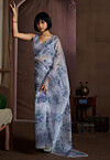 Digital Printed Organza Saree in Blue