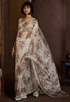 Digital Printed Organza Saree in Cream