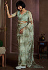 Digital Printed Organza Saree in Light Green