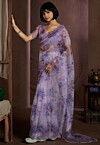 Digital Printed Organza Saree in Purple