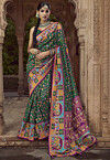 Digital Printed Pashmina Silk Saree in Dark Green