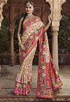 Digital Printed Pashmina Silk Saree in Off White