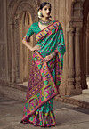 Digital Printed Pashmina Silk Saree in Teal Green