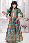 Digital Printed Polyester Gown in Blue