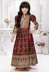 Digital Printed Polyester Gown in Maroon