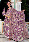 Digital Printed Pure Cotton Abaya Style Suit in Light Purple