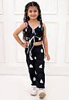 Digital Printed Pure Cotton Crop Top Set in Black