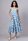 Digital Printed Pure Cotton Dress in Blue