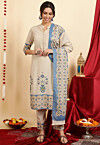 Digital Printed Pure Cotton Pakistani Suit in Light Beige