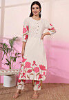 Digital Printed Pure Cotton Co Ord Set in Cream