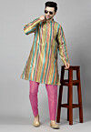 Digital Printed Raw Silk Kurta Set in Multicolor