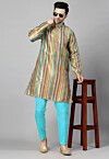 Digital Printed Raw Silk Kurta Set in Multicolor