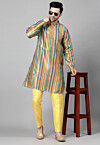 Digital Printed Raw Silk Kurta Set in Multicolor