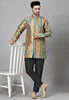 Digital Printed Raw Silk Short Kurta Set in Multicolor