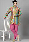Digital Printed Raw Silk Short Kurta Set in Multicolor