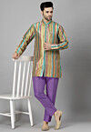 Digital Printed Raw Silk Short Kurta Set in Multicolor