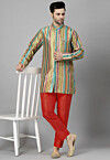 Digital Printed Raw Silk Short Kurta Set in Multicolor