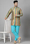 Digital Printed Raw Silk Short Kurta Set in Multicolor