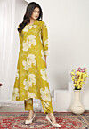 Digital Printed Rayon A Line Kurta Set in Yellow
