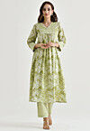 Digital Printed Rayon A Line Suit in Light Green
