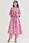 Digital Printed Rayon A Line Suit in Pink
