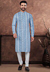 Digital Printed Rayon Kurta Set in Blue and Off White