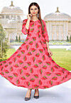 Digital Printed Rayon Long Kurta in Peach
