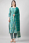 Digital Printed Rayon Pakistani Suit in Teal Green