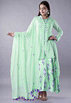 Digital Printed Satin Abaya Style Suit in Light Green