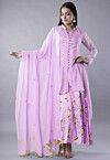 Digital Printed Satin Abaya Style Suit in Light Purple