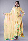 Digital Printed Satin Abaya Style Suit in Light Yellow