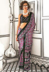 Digital Printed Satin Crepe Saree in Pink