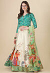 Digital Printed Satin Lehenga in Cream